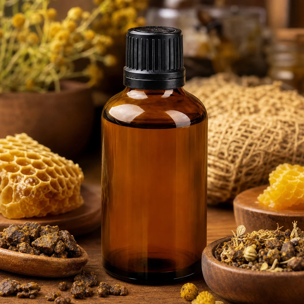Bouteille de pharmacie brune 50ml bouchon vissable noir bouchon inviolabilité Flacon en verre pharmacien de 50 ml, verre ambré, bouchon OV noir, alvéoles de miel, propolis, produits naturels, conservation