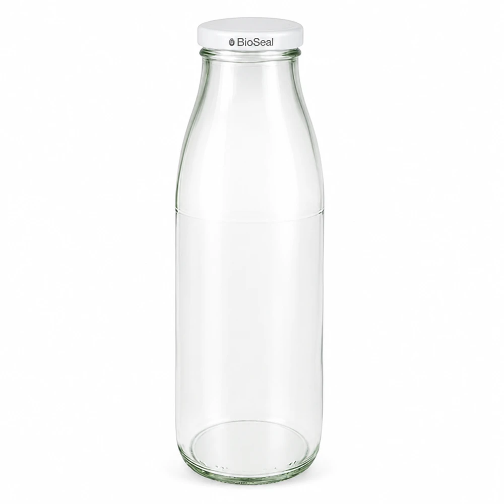 500ml Bouteille avec couvercle BioSeal blanc UNiTWIST Bouteille en verre de 500ml avec couvercle blanc BioSeal, transparente, certifiée UN, bouteille de lait pour boissons et aliments