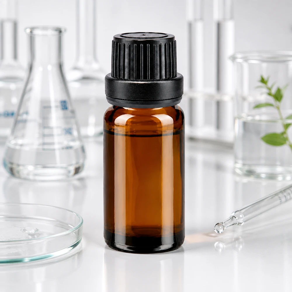 Flacon en verre brun de 10 ml avec bouchon de sécurité enfant garantissant l'intégrité du produit et compte-gouttes de précision de 2 mm