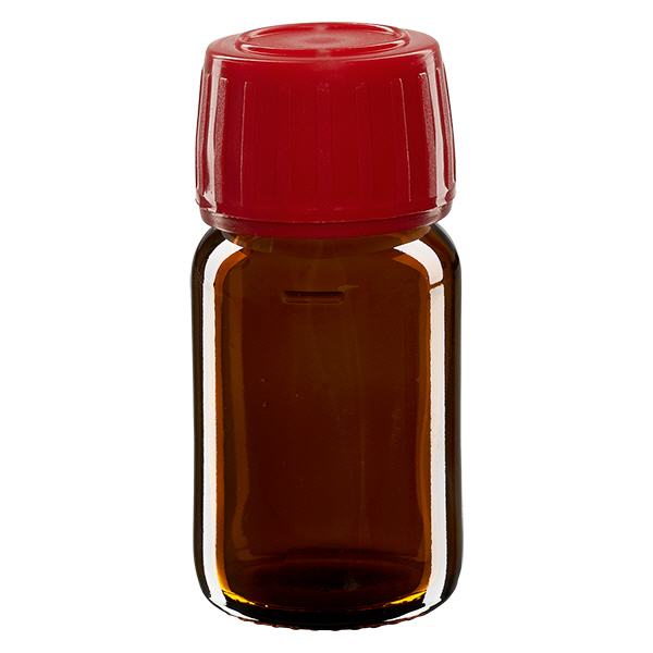 Flacon médical 30 ml couleur ambrée avec bouchon rouge