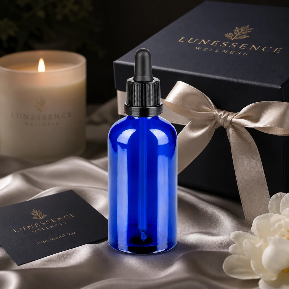 Flacon à pipette 100ml noir OV BlueLine UT18/100 Bouteille en verre bleu de luxe 100ml avec pipette professionnelle idéale pour les sérums et les teintures