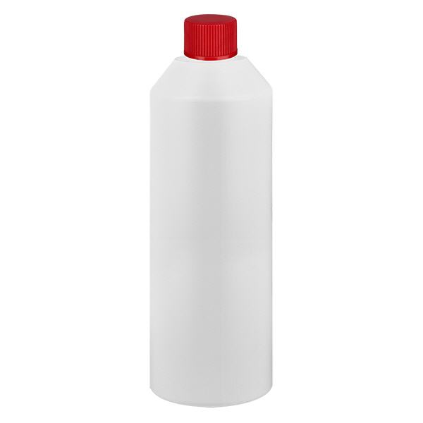 Flacon de pharmacie HDPE 250ml blanc avec bouchon vissable rouge