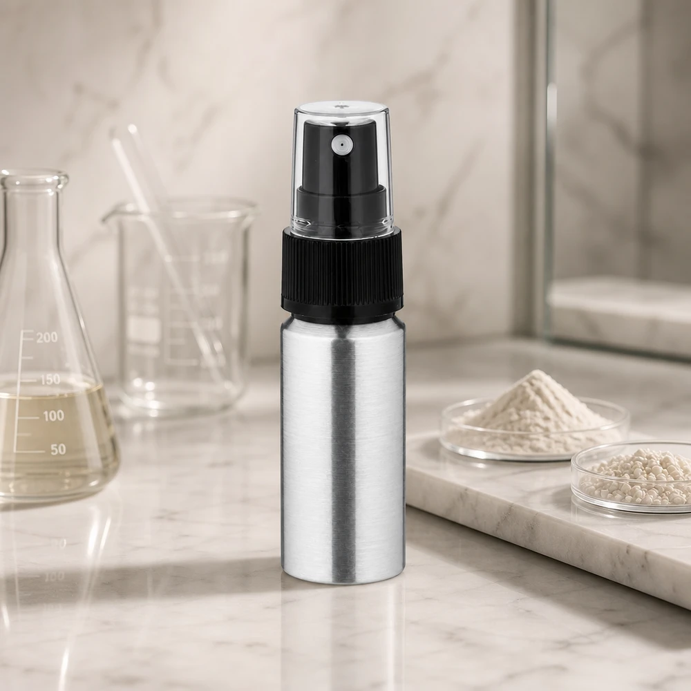 Bouteille en aluminium poncé 20 ml, avec vaporisateur à pompe noir Vaporisateur de 20 ml de haute qualité en aluminium brossé avec embout de pulvérisation