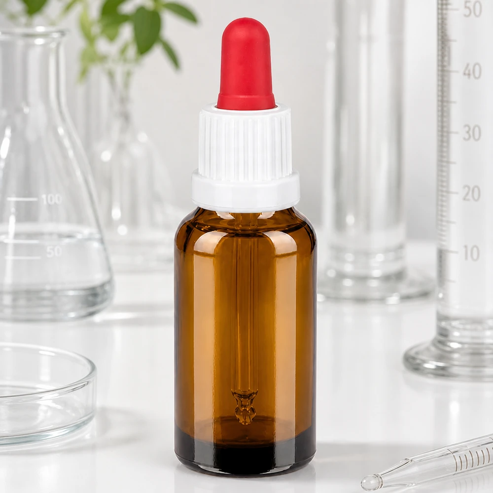 20ml flacon à pipette blanc/rouge OV BrownLine UT18/20 Flacon compte-gouttes compact de 20 ml en verre brun pour une utilisation mobile et les voyages