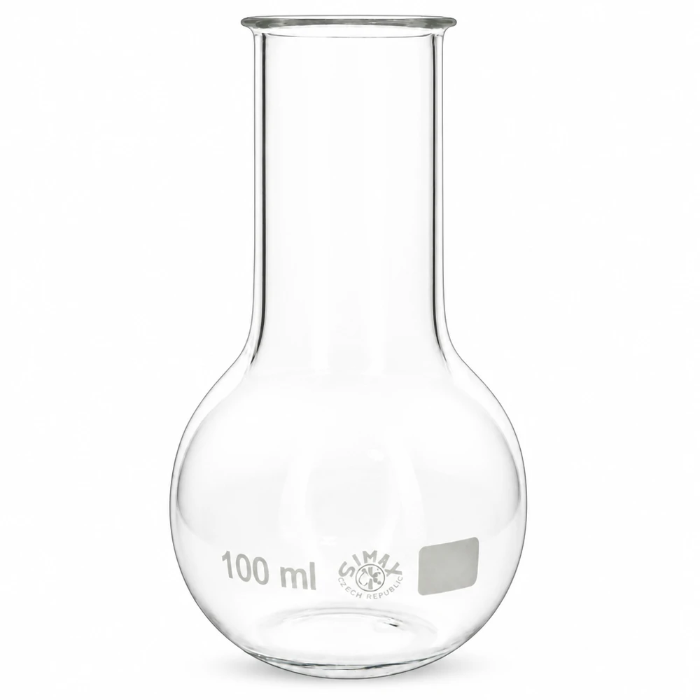 Ballon à fond plat 100 ml à col large, en verre borosilicate avec bord renforcé Ballon de laboratoire 100ml à large ouverture idéal pour l'ajout de solides et les travaux de nettoyage