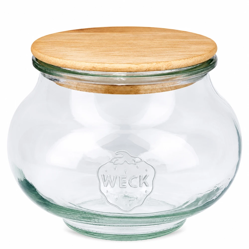 560ml bocal décoratif WECK RR80 avec couvercle en bois WECK bocal à bijoux 560ml RR80 avec couvercle rond en bois de chêne bocal à provisions transparent avec logo Weck