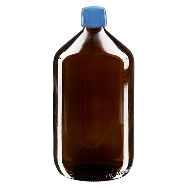 Flacon médical 1000 ml couleur ambrée avec bouchon bleue Flacon médical 1000 ml couleur ambrée avec bouchon bleue