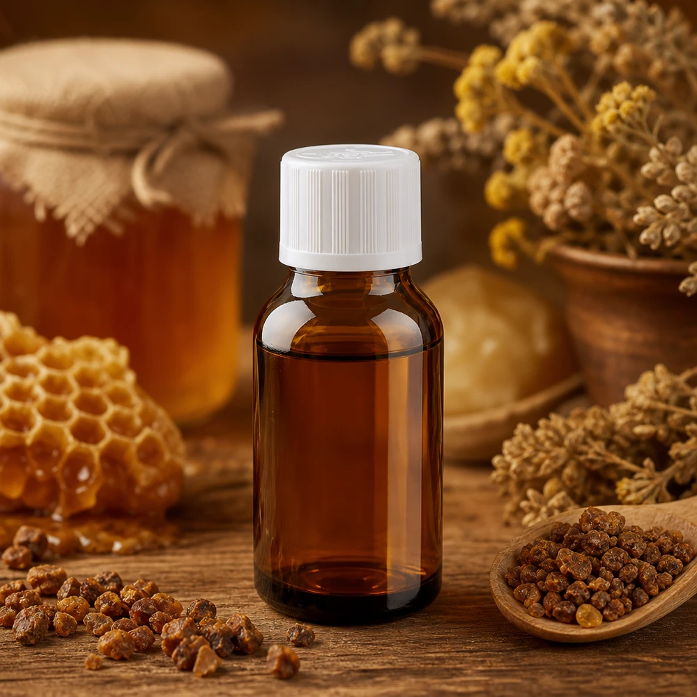 Flacon en verre ambré avec protection UV, 15 ml, muni d'un bouchon KiSi blanc, pour remèdes naturels et essences