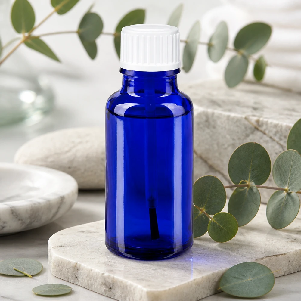 Flacon à pharmacie bleu 20ml bouchon à vis blanc pinceau Petit flacon de pharmacie bleu de 20 ml STD avec bouchon blanc à sécurité enfant