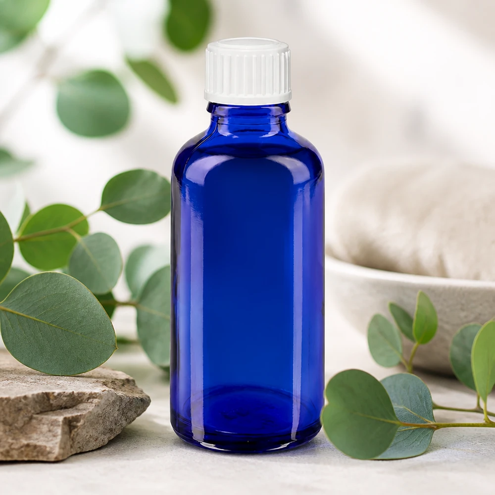 Flacon compte-gouttes en verre bleu de 50 ml STD avec compte-gouttes de précision de 0,9 mm pour huiles essentielles et teintures