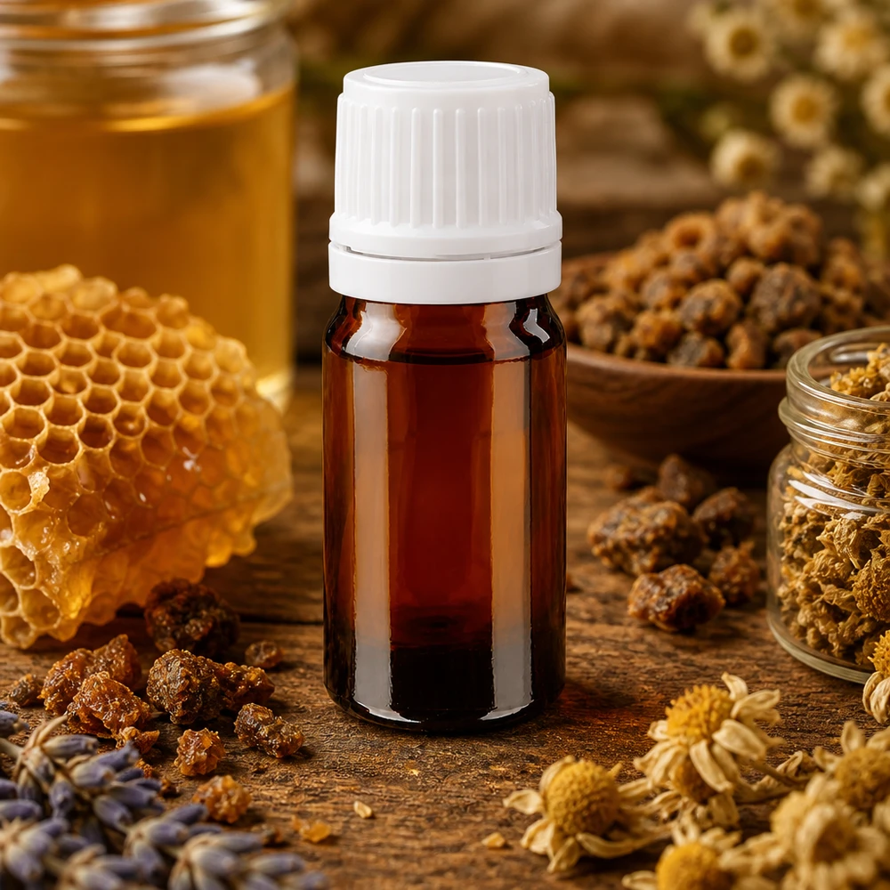 Flacon de pharmacie marron de 5 ml avec bouchon OV pour les teintures et essences de plantes utilisées en naturopathie