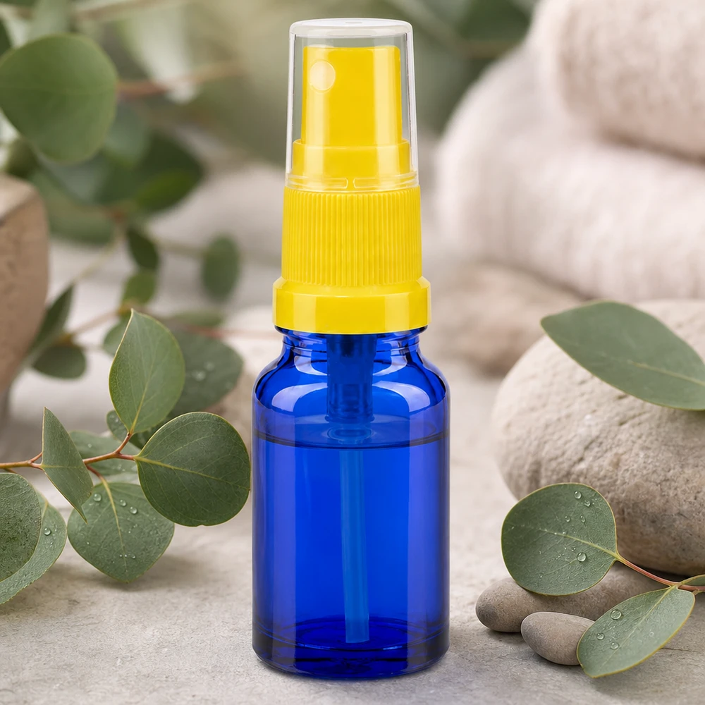 10ml Vaporisateur jaune/tr. STD BlueLine UT18/10 Flacon en verre de haute qualité de 10ml avec tête de vaporisation jaune pour les cosmétiques naturels et les produits de soin
