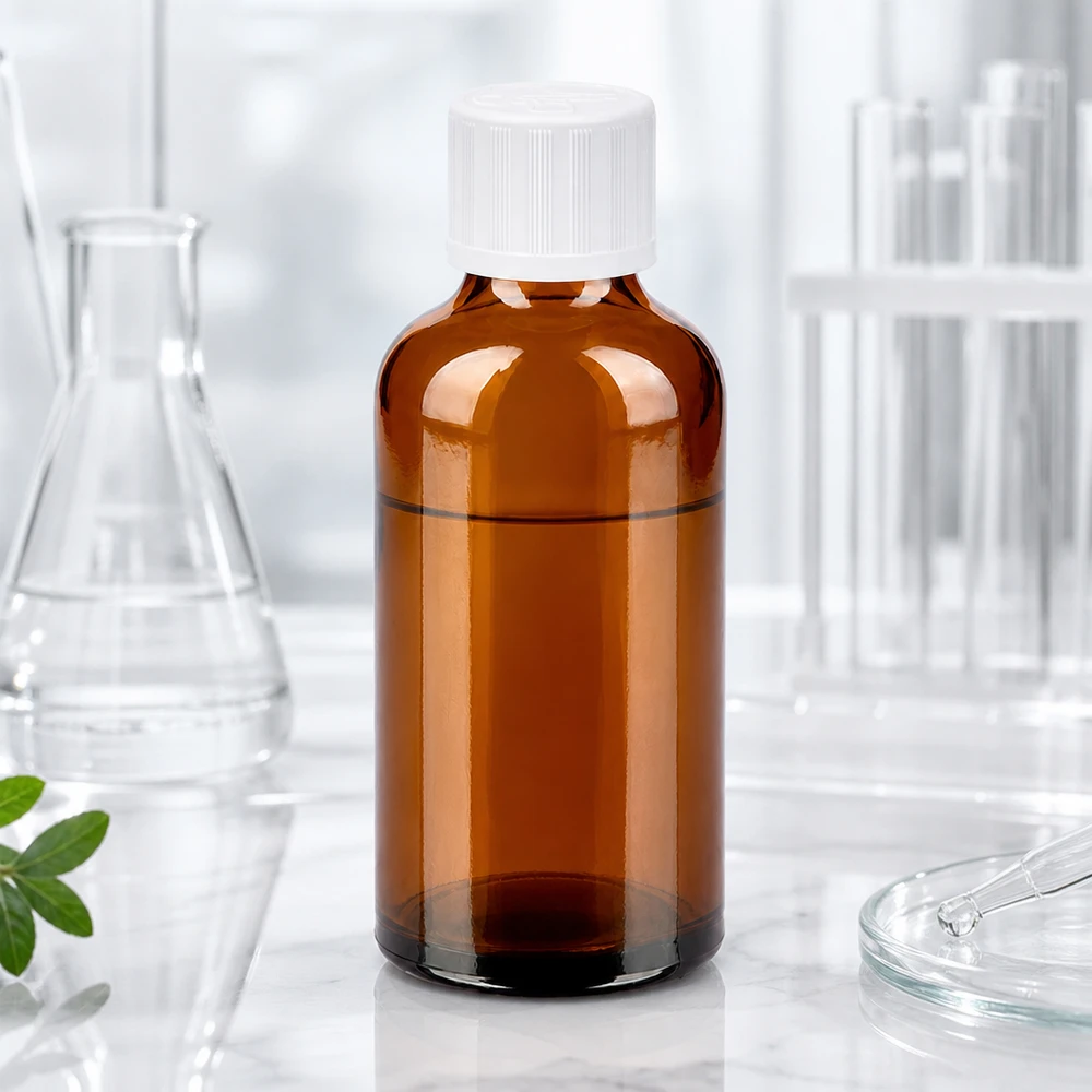 Flacon 50ml 11mm SV w. STD KiSi BrownLine UT18/50 Flacon en verre brun de 50 ml avec couvercle blanc pour les substances sensibles à la lumière
