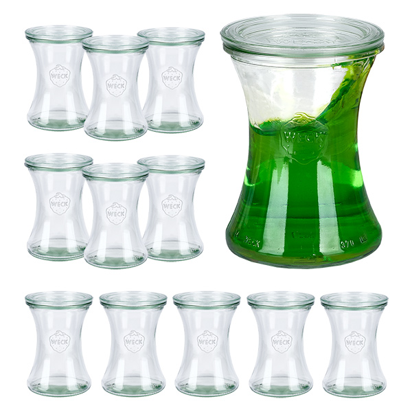 Set de 12 bocaux Weck de 370 ml avec 12 couvercles en verre Set de 12 bocaux Weck de 370 ml avec 12 couvercles en verre