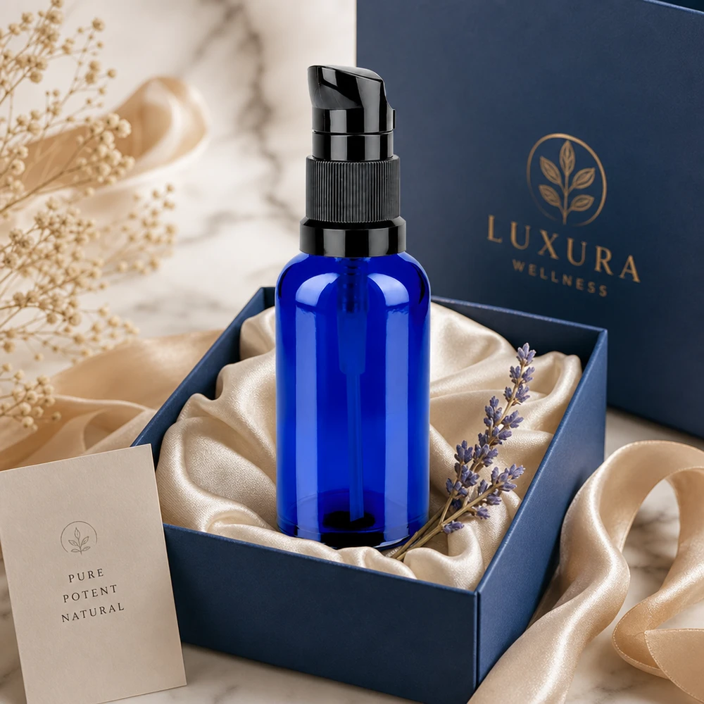50ml flacon pompe noir STD BlueLine UT18/50 Flacon pompe bleu élégant de 50 ml STD BlueLine UT18/50 parfait pour les produits de bien-être et de beauté