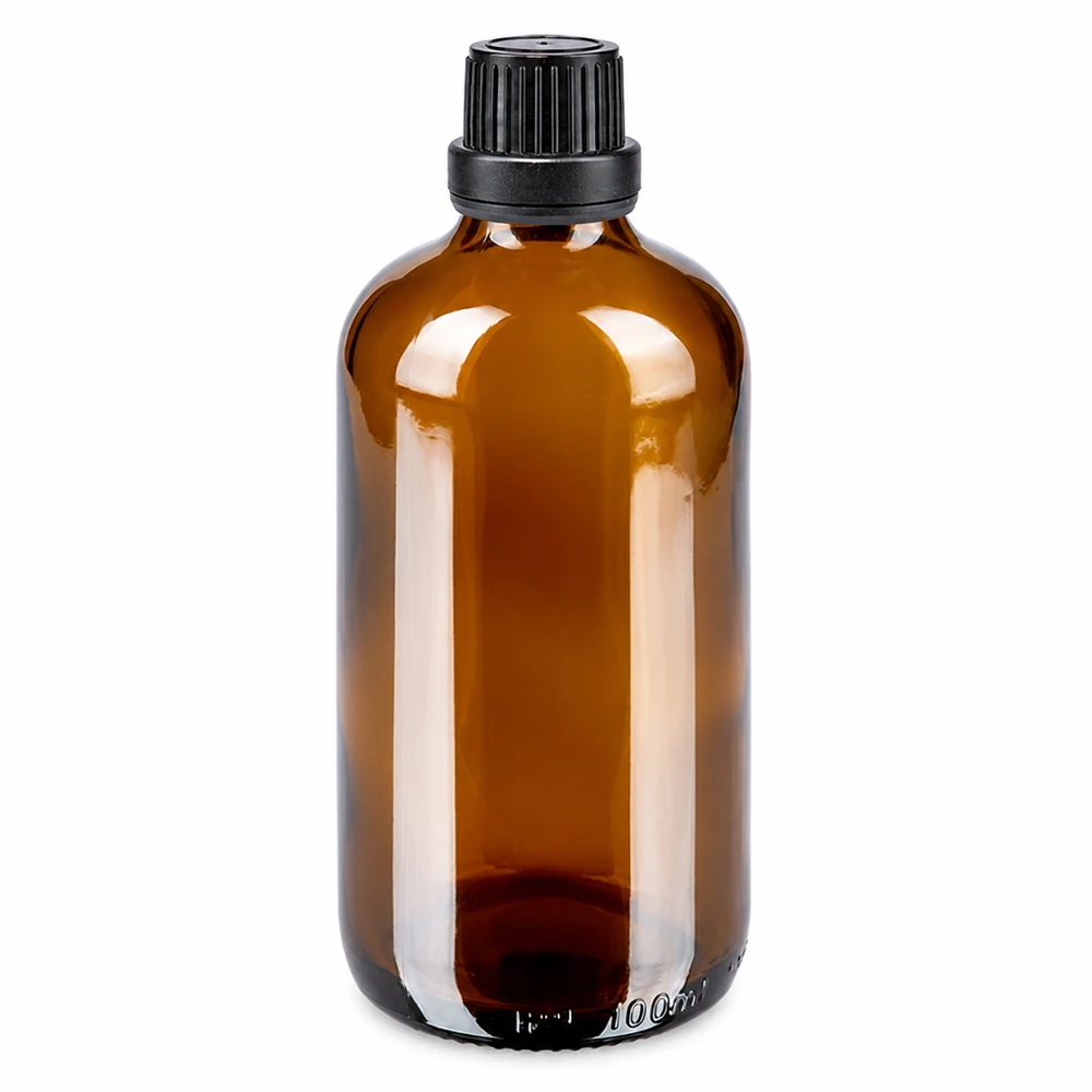 Flacon de pharmacie brun 100ml bouchon d'inviolabilité 2mm noir Flacon compte-gouttes marron de 100 ml avec bouchon d'origine à sécurité enfant, en verre ApoGlas de haute qualité