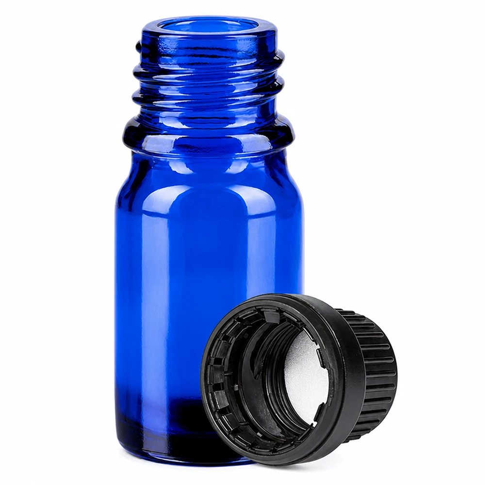 Flacon 5ml 11mm SV noir OV BlueLine UT18/5 Flacon de précision 5ml en verre bleu à col étroit avec bouchon SV noir