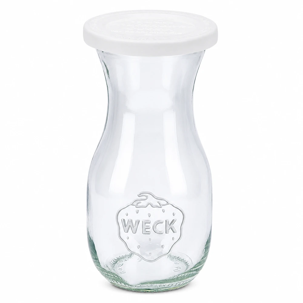WECK Bouteille de jus 290ml avec couvercle fraîcheur blanc RR60 en verre transparent avec logo en relief