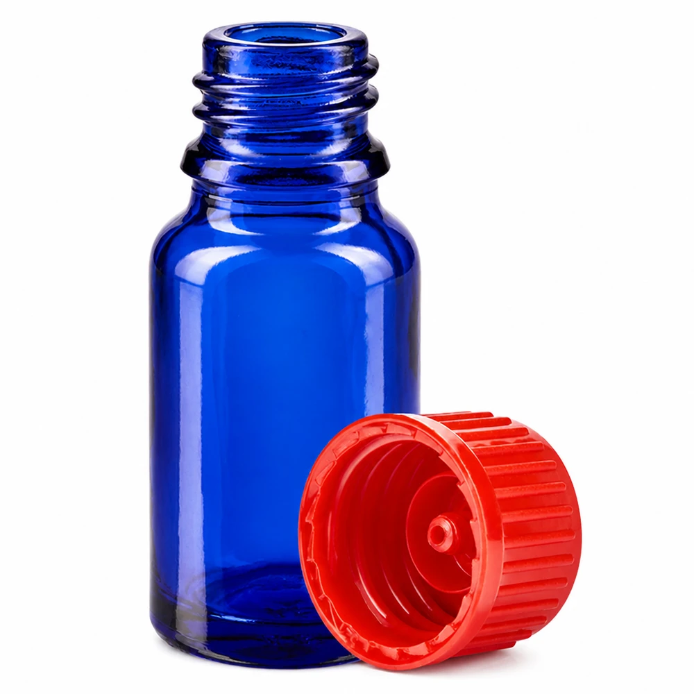 Flacon de 10ml 11mm SV rouge STD BlueLine UT18/10 Flacon compact de 10ml en verre bleu avec protection UV et bouchon rouge étanche