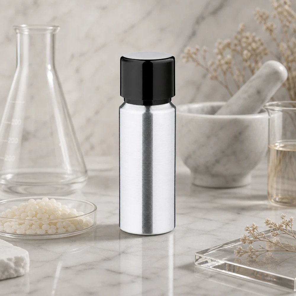 Bouteille en aluminium poncé 20 ml, avec bouchon à vis noir et joint conique Flacon en aluminium poli de 20 ml à l'aspect élégant pour les produits de soin de la peau de haute qualité