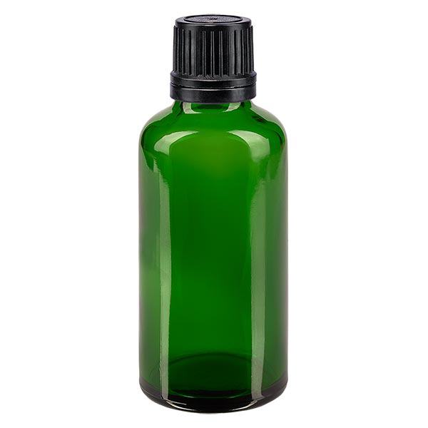 Flacon à pharmacie vert 50ml bouchon à vis noir bague de coulée bouchon d'inviolabilité Flacon à pharmacie vert 50ml bouchon à vis noir bague de coulée bouchon d'inviolabilité