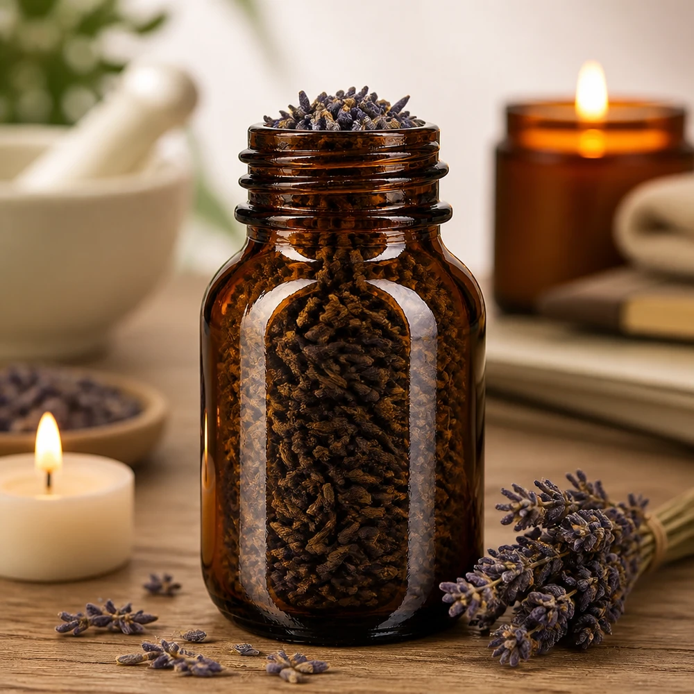 Flacon en verre brun à col large de 50 ml avec protection UV pour les substances et les herbes sensibles à la lumière