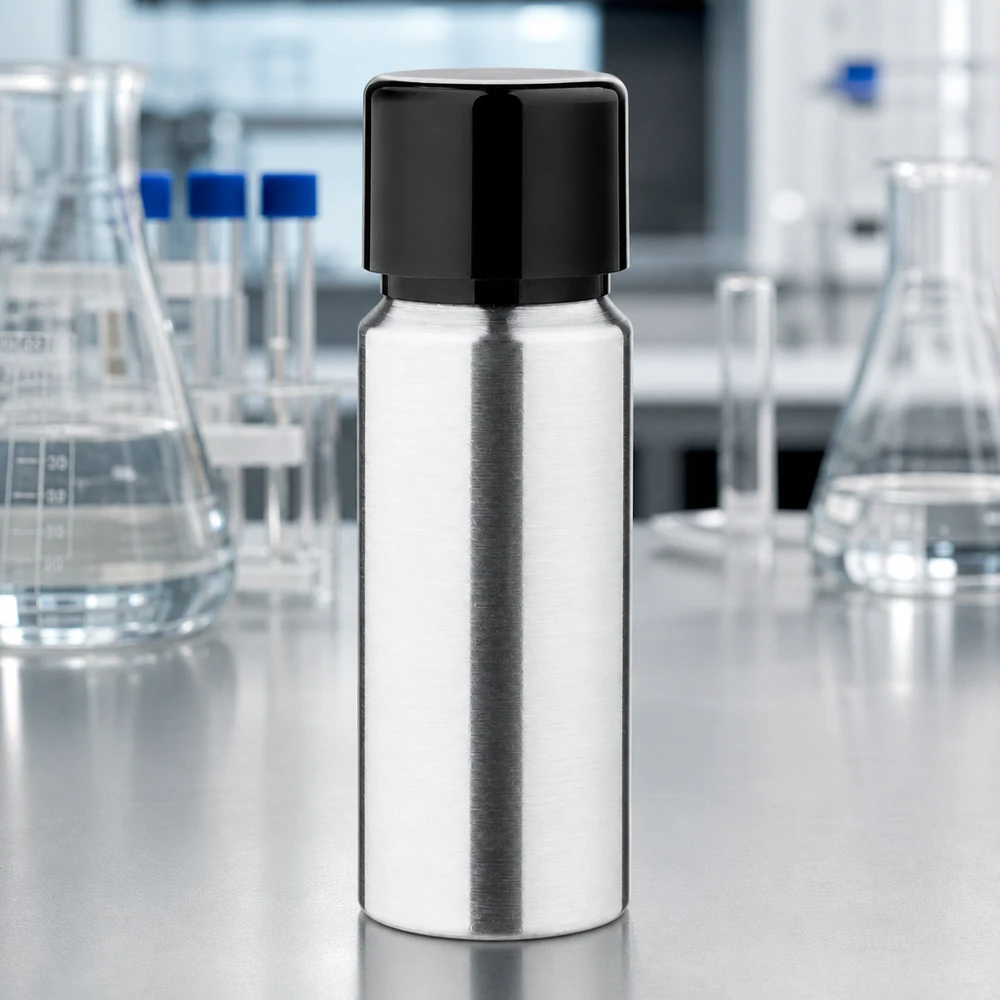 Bouteille en aluminium poncé 20 ml, avec bouchon à vis noir et joint conique Bouteille métallique professionnelle de 20 ml en aluminium pour le stockage stérile de liquides