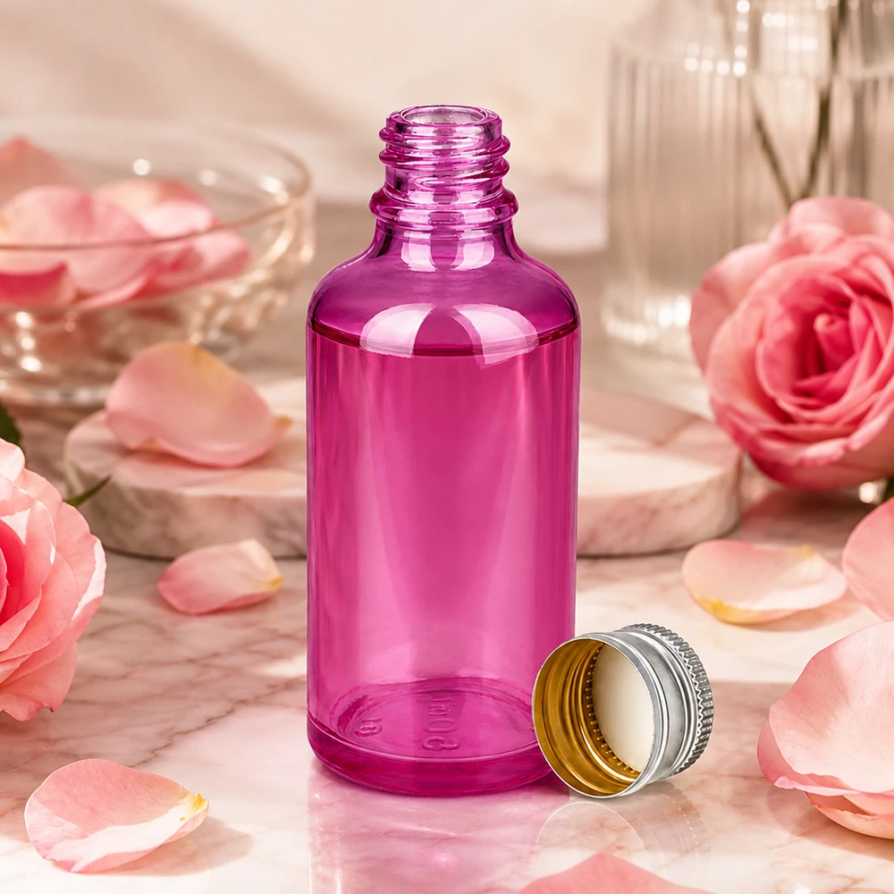 Flacon 50ml bouchon à vis 11mm alu-argent standard PurpleLine.UT18/50 Petit flacon de 50 ml en violet avec ouverture de 11 mm pour un dosage précis des essences