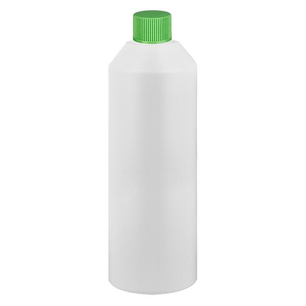 Flacon de pharmacie HDPE 250ml blanc avec bouchon vissable vert