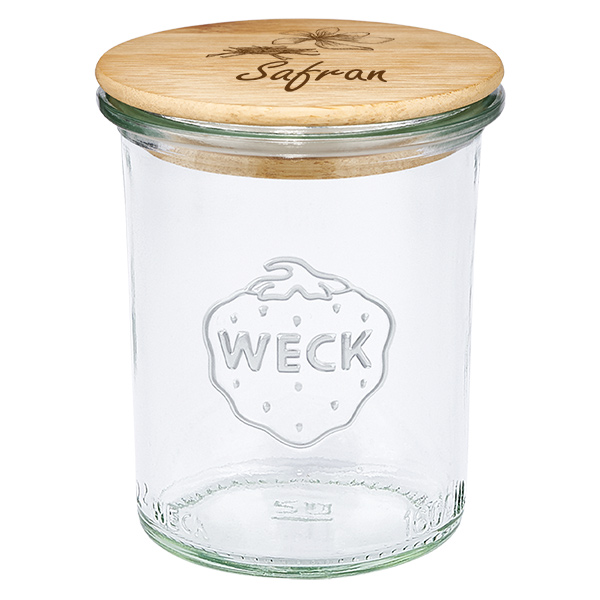 Coffret en bois « Safran » avec bordure à picots WECK 160 ml