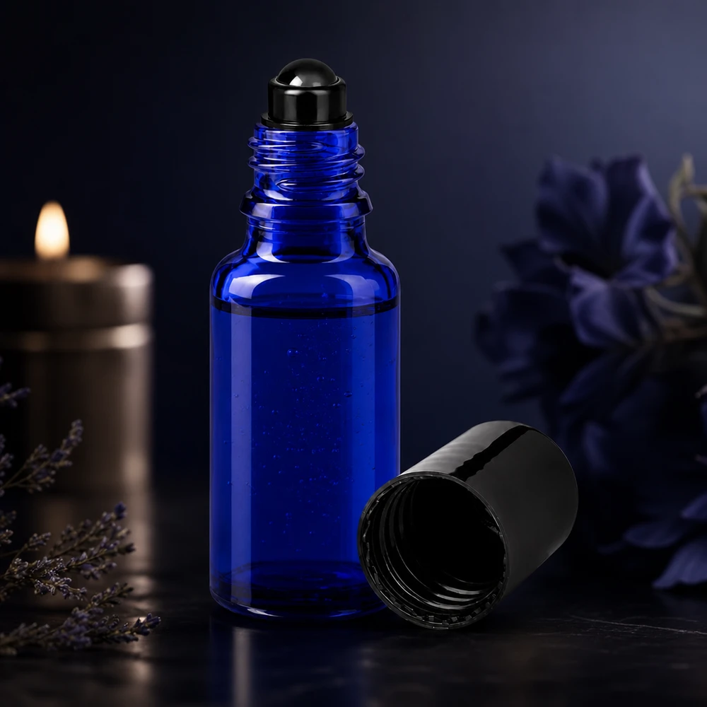 Flacon de déodorant en verre bleu 20 ml, déo à bille vide Flacon à bille bleu de 20 ml en verre de haute qualité, muni d'une bille noire pour une application ponctuelle