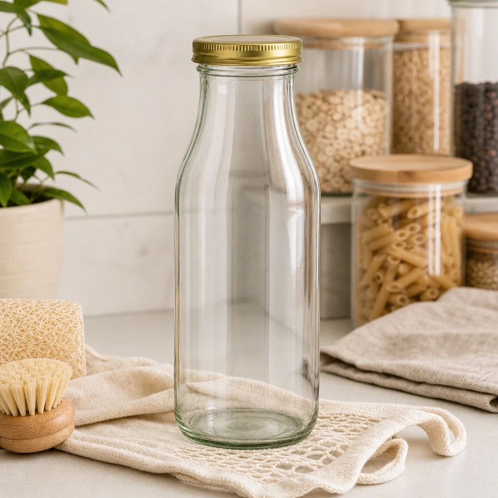 263ml Bouteille avec couvercle BioSeal or UNiTWIST UNiTWIST Bottle263 Bouteille en verre avec couvercle TO43 BioSeal doré dans une cuisine durable zéro déchet avec bocaux à provisions