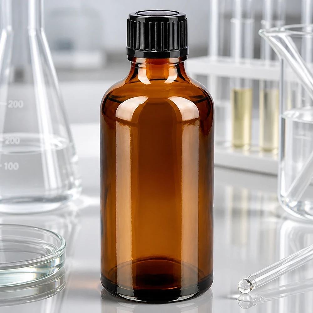 Flacon de pharmacie 50 ml, verre brun SV Standard noir, 11 mm, destiné aux applications pharmaceutiques