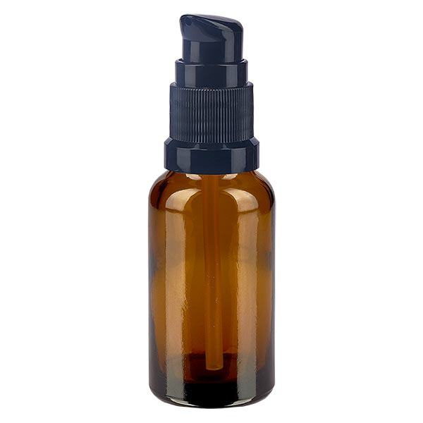 Flacon de pharmacie brun 20ml bouchon pompe noir standard Flacon de pharmacie brun 20ml bouchon pompe noir standard