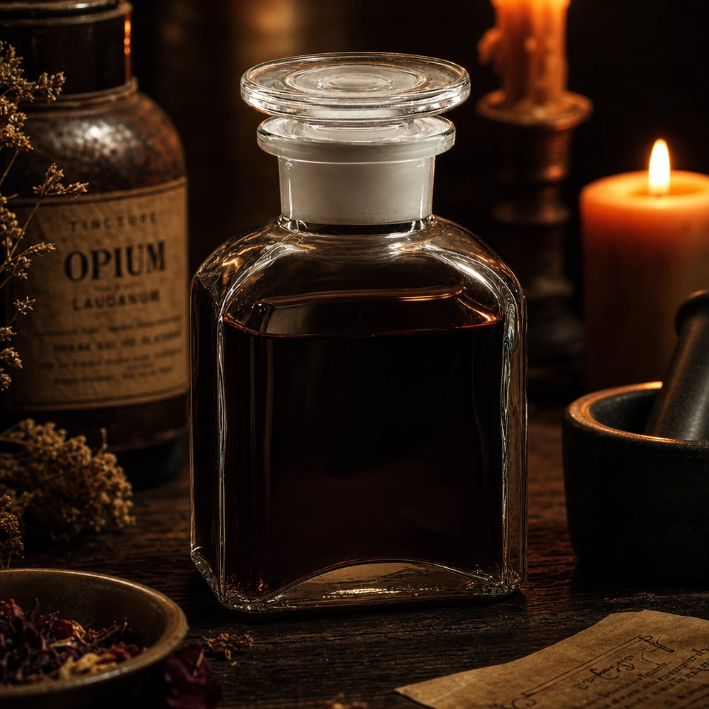 Flacon carré col large 150 ml + bouchon RIN, verre clair Flacon de collection transparent de 150 ml, de forme carrée, avec bouchon en verre, style pharmacie vintage