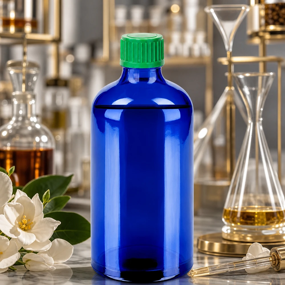 100ml Fl. goutte 0.8mm vert STD BlueLine UT18/100 Bouteille en verre bleu de haute qualité de 100 ml avec bouchon en plastique vert pour une conservation sûre
