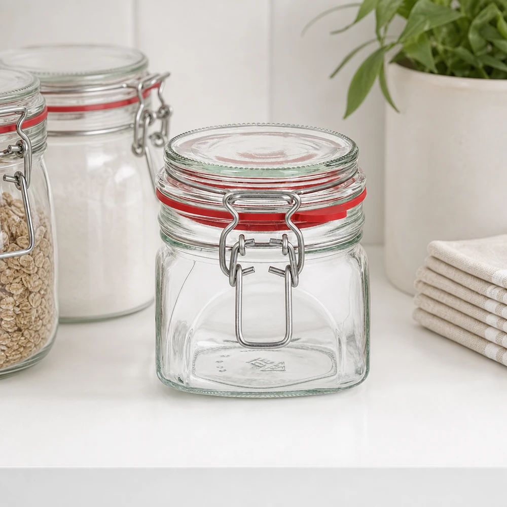 Bocal de conservation de 370 ml, type G, avec bouchon à clip UN.. Pot de conservation hermétique 370ml avec fermeture robuste à étrier métallique pour la cuisine