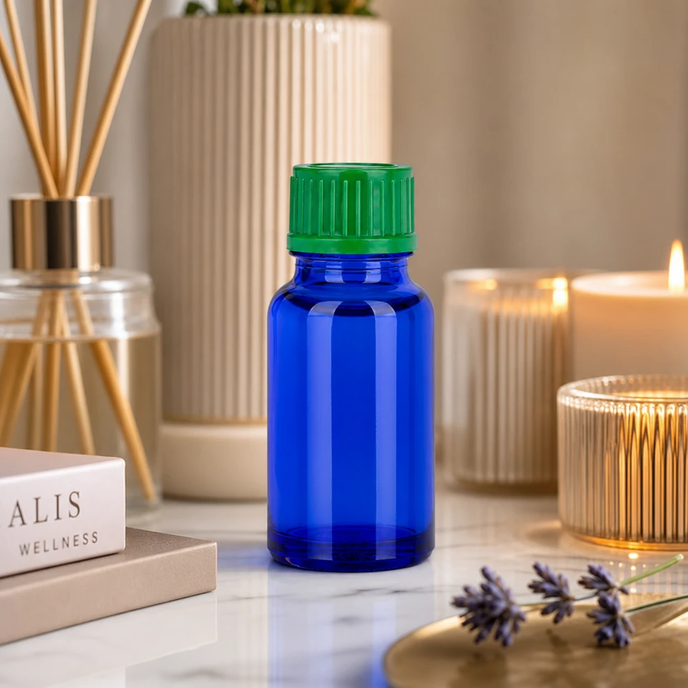 Flacon de 10ml 11mm SV vert STD BlueLine UT18/10 Flacon en verre bleu protégé de 10 ml avec SV vert 11mm STD pour contenus sensibles aux UV