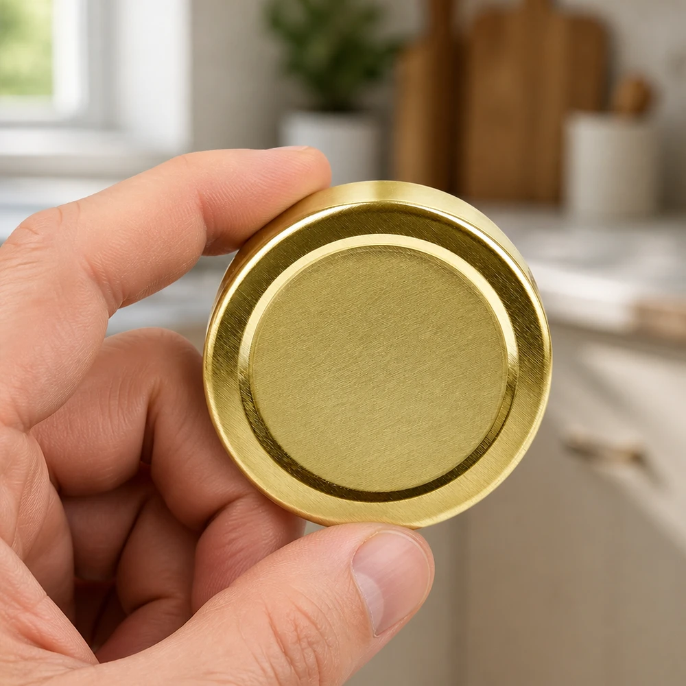 Couvercle BasicSeal 58 mm doré (TO58deep) UNiTWIST Couvercle à visser de 58 mm, doré, TO58deep BasicSeal – Gros plan sur les détails du matériau