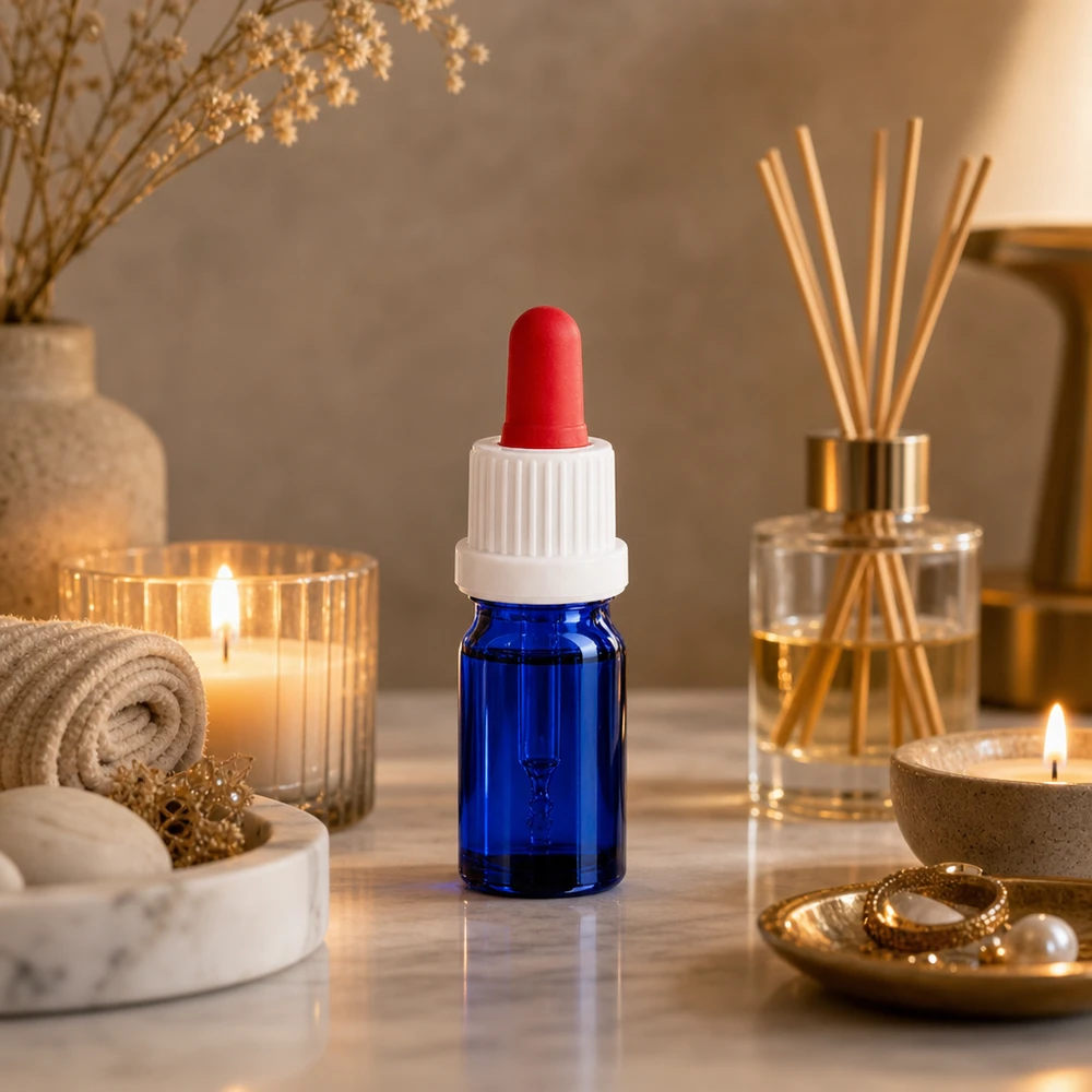 Flacon à pipette 5ml blanc/rouge OV BlueLine UT18/5 Flacon de pharmacie bleu 5ml avec fermeture de sécurité pour enfants pour gouttes et teintures médicinales