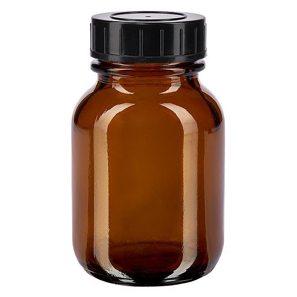 Bocal à col large en verre ambré 50 ml + couvercle à vis