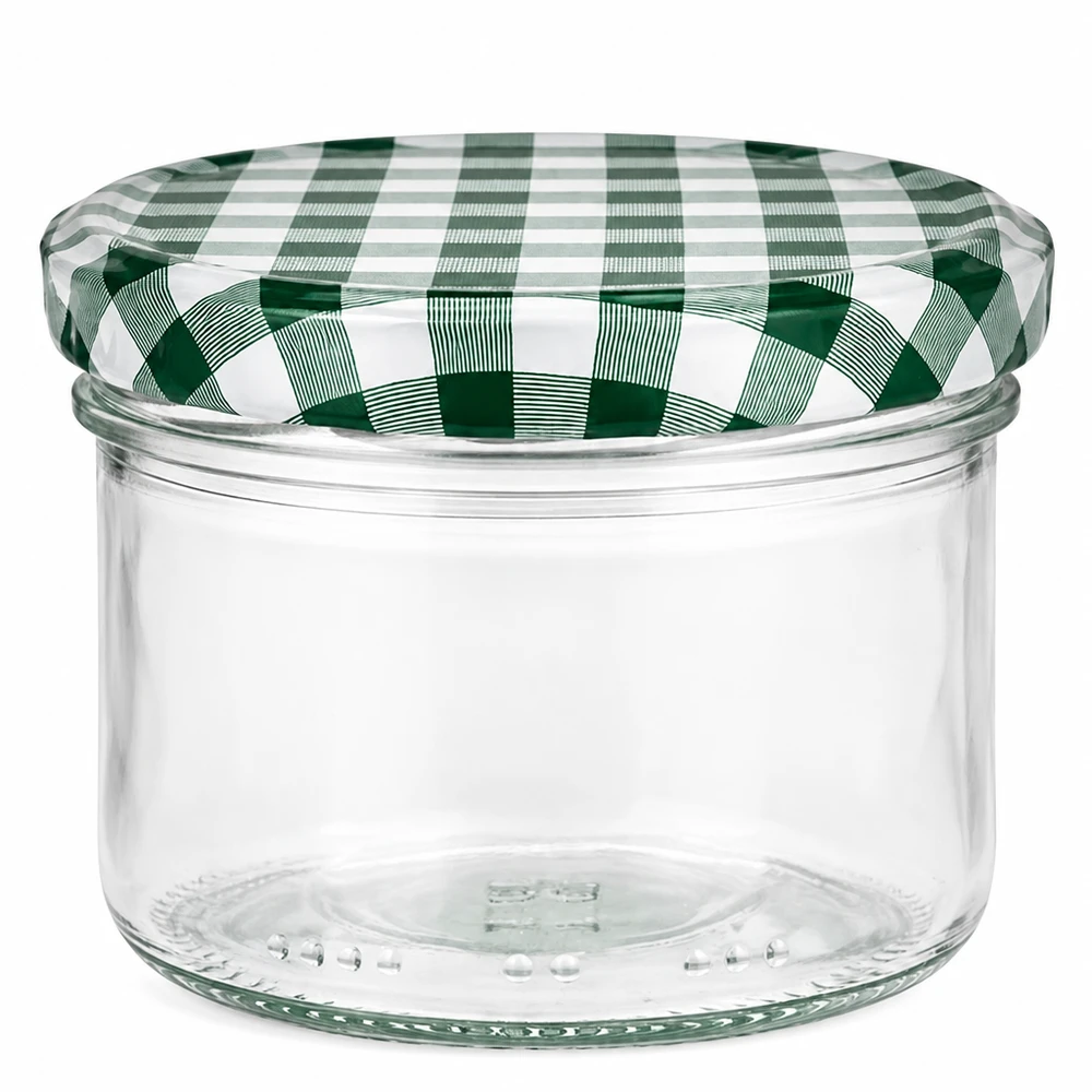 230ml Verre cylindrique avec couvercle BasicSeal vert/blanc UNiTWIST Pot cylindrique de 230 ml avec couvercle BasicSeal à carreaux verts et blancs pour la mise en conserve et les conserves