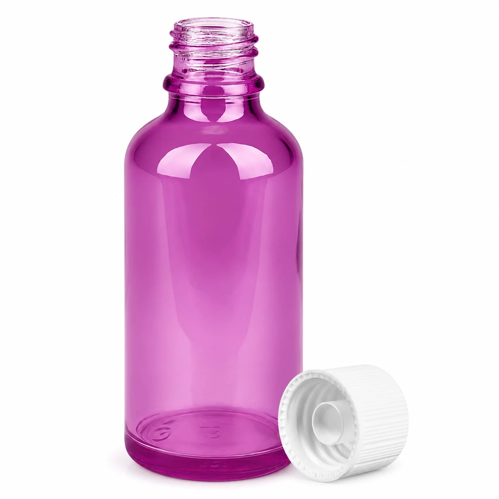 Flacon 50ml bouchon à vis 11mm blanc standard PurpleLine UT18/50 Flacon de laboratoire de 50 ml en verre teinté avec filetage standard pour applications professionnelles