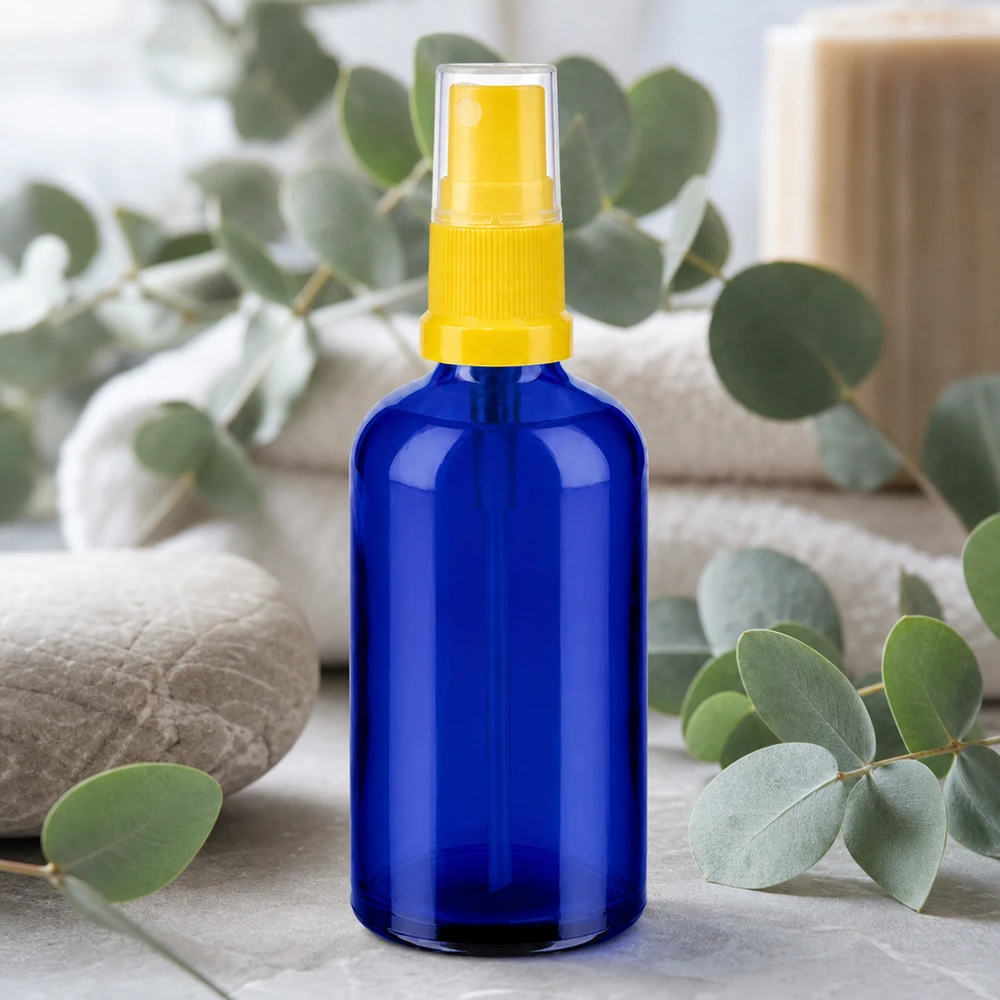 Vaporisateur 100ml jaune/tr. STD BlueLine UT18/100 Élégant vaporisateur de 100 ml bleu cobalt au design ergonomique jaune pour les cosmétiques naturels