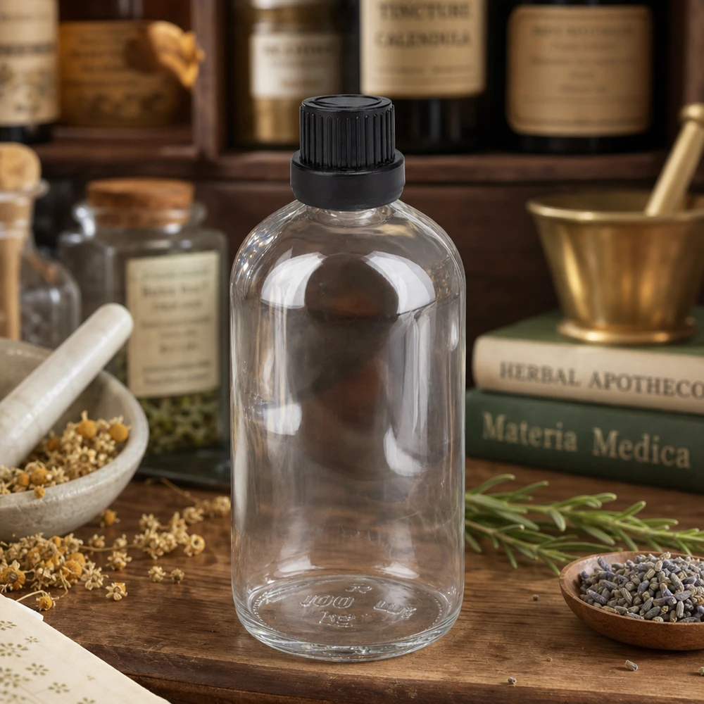 100ml compte-gouttes. 2mm noir OV ClearLine UT18/100 Flacon de pharmacie en verre transparent de 100 ml avec bouchon de sécurité noir pour huiles essentielles