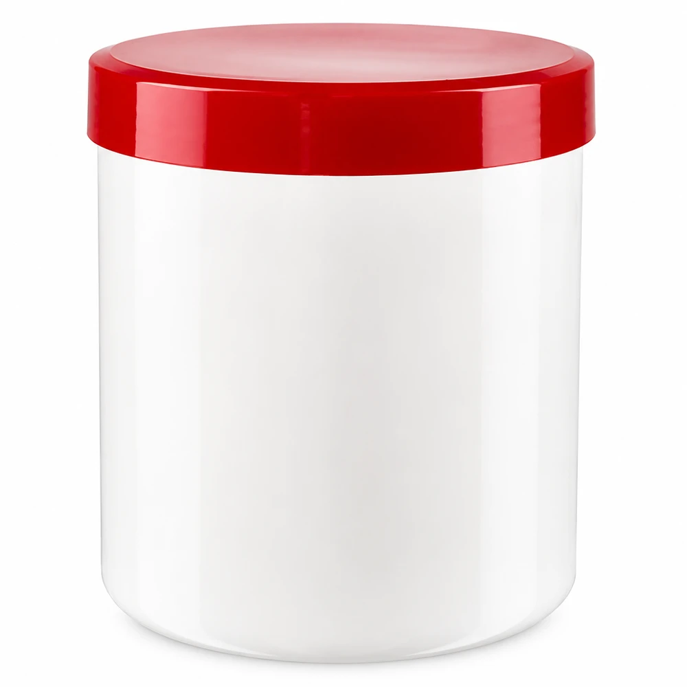 Pot à onguent blanc 20 g avec couvercle rouge (PP) Pot à pommade vide de 20 g, blanc et rouge, en plastique PP, destiné à des applications pharmaceutiques
