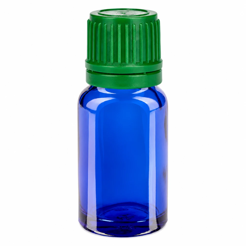 Flacon 10ml 11mm SV vert OV BlueLine UT18/10 Bouteille en verre bleu de haute qualité de 10 ml avec bouchon à vis vert de sécurité pour les enfants