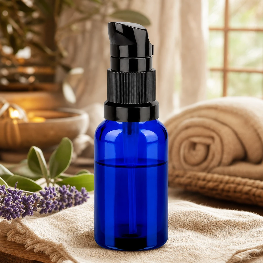 20ml flacon pompe noir STD BlueLine UT18/20 Flacon pompe 20ml noir STD BlueLine UT18/20 - taille parfaite pour les huiles et essences pour le visage