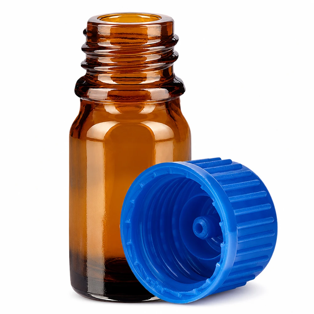 Flacon de 5ml 11mm SV bleu STD BrownLine UT18/5 Flacons en verre brun UT18/5 de 5ml avec filetage de 11mm et bouchon bleu pour un dosage précis