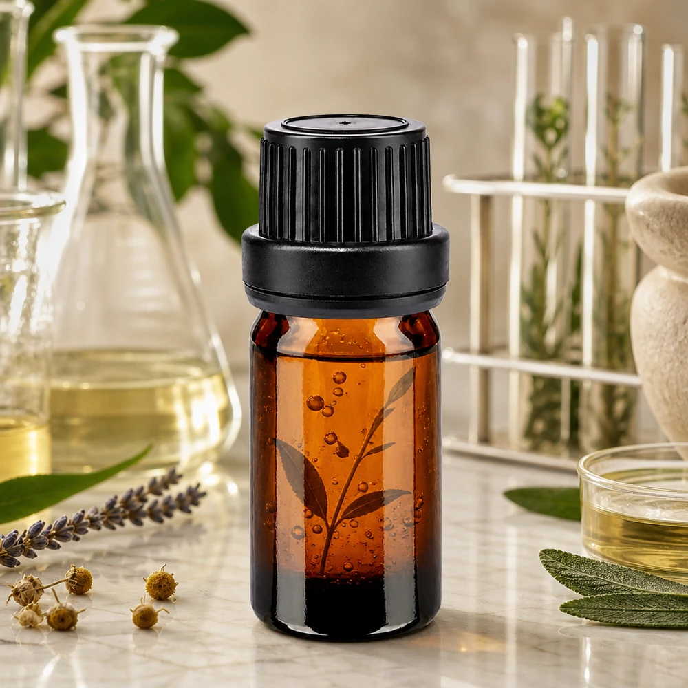 Flacon de pharmacie brun 5ml bouchon vissable noir étanche bouchon d'inviolabilité Flacon brun de 5 ml avec protection contre les UV et bouchon à vis OV, destiné aux cosmétiques naturels et aux essences